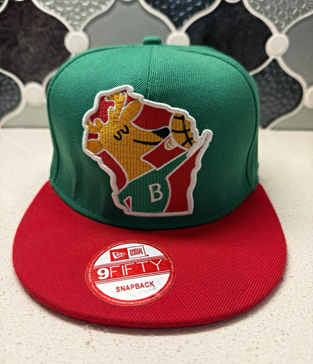 Milwaukee Bucks New Era 9FIFTY Snapback Hat NBA Hardwood Classics Green Red